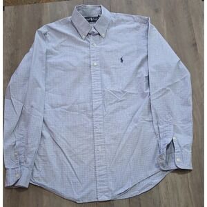 Ralph Lauren Men Medium Custom Fit Blue Micro-Check Long Sleeve Button Up Shirt